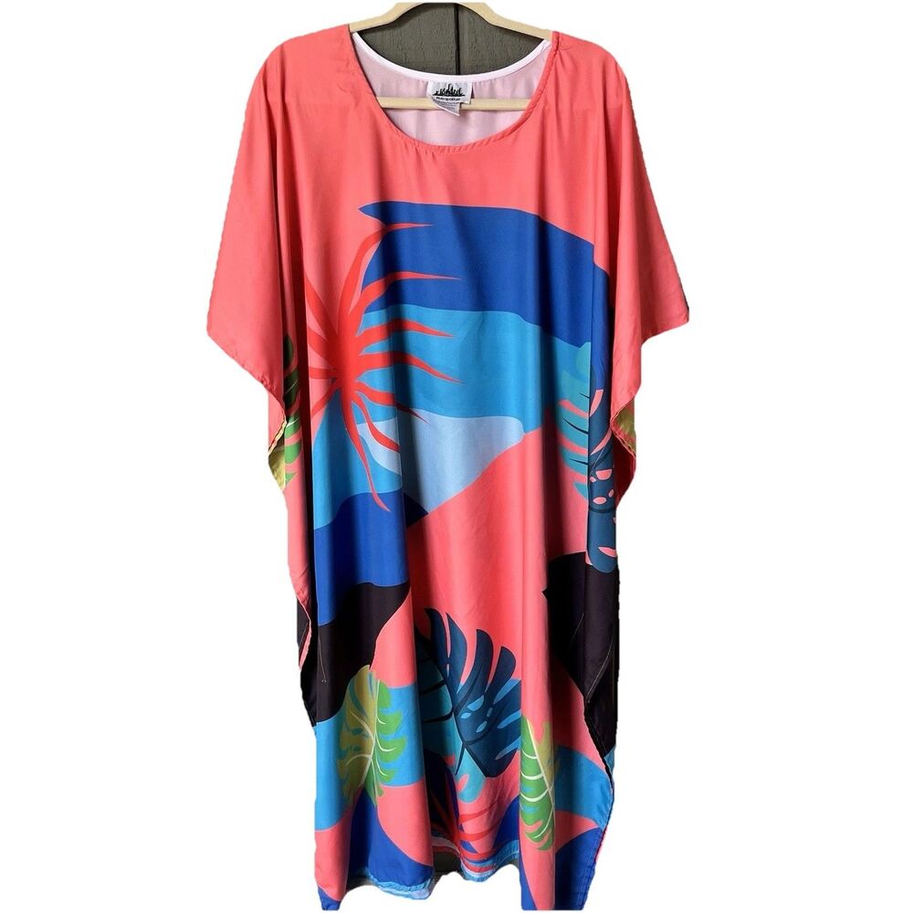 Metropolitan Kaftan Coral & Blue Modern Graphic Women’s Roper Romp Dress Caftan